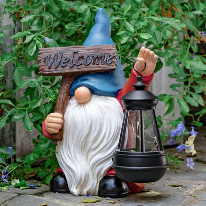 Garden Gnome Outdoor Decoration Solar Gnomes Statue with Lantern LED Lights,Terrace Courtyard Lawn Patio Porch Fall Decoration Halloween Christmas Housewarming Gift for Mom Women, Gnome Blue
