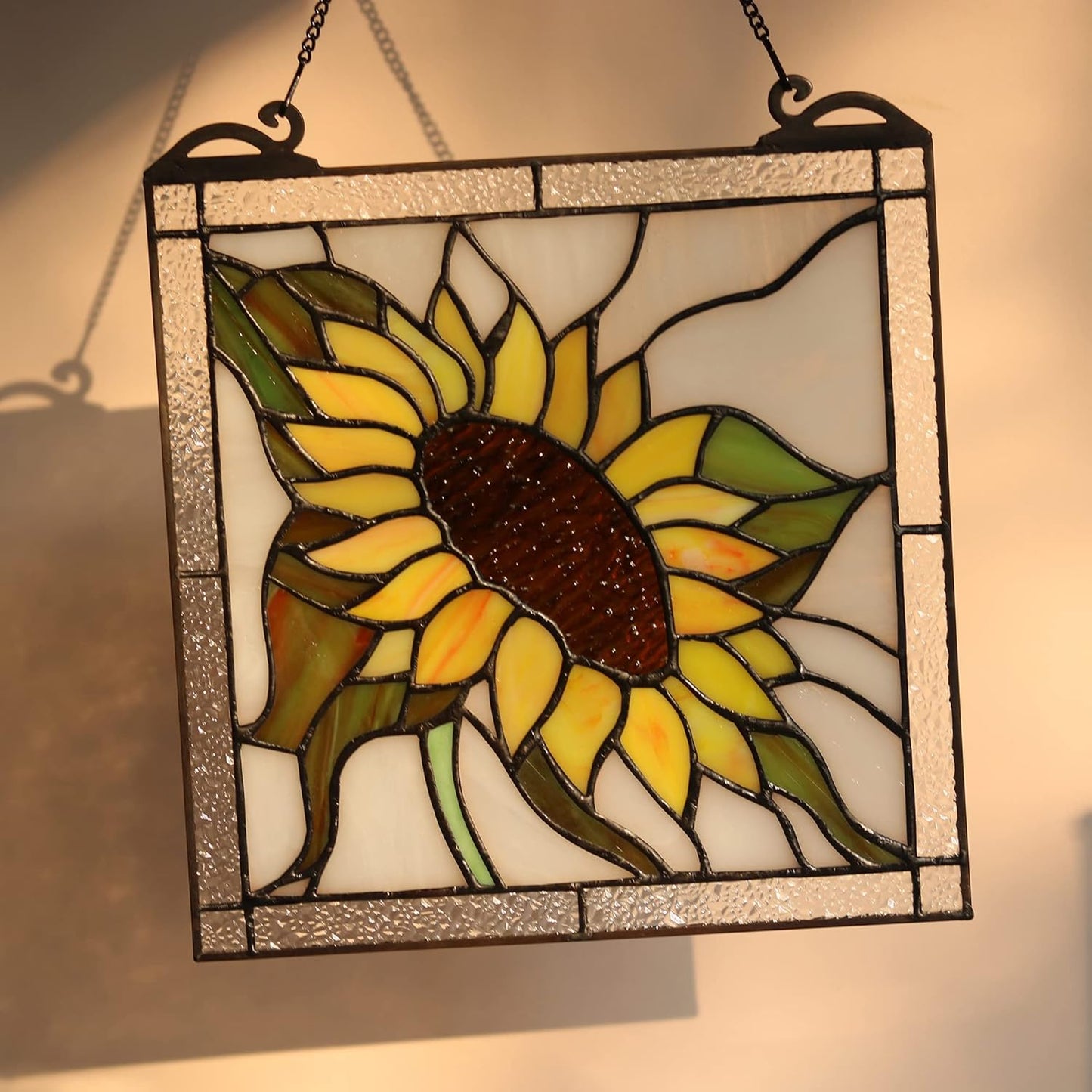 Sunflower Stained Glass Panels Window Hanging,Sun Flower Suncatcher Handmade Art Elegant Decoration,Sunflower Gifts for Women Home Decor,Window Or Wall Decor for Living Room, Bedroom