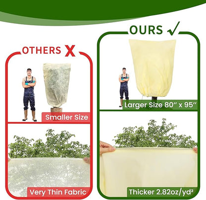 78x41inches Plant Covers Freeze Protection,2 Packs Thickened 2.82oz/yd² Frost Cloth for Outdoor Plants,Winter Tree Covers with Zipper&Drawstring,Plant Blanket for Winter Plant Covers Freeze Protection