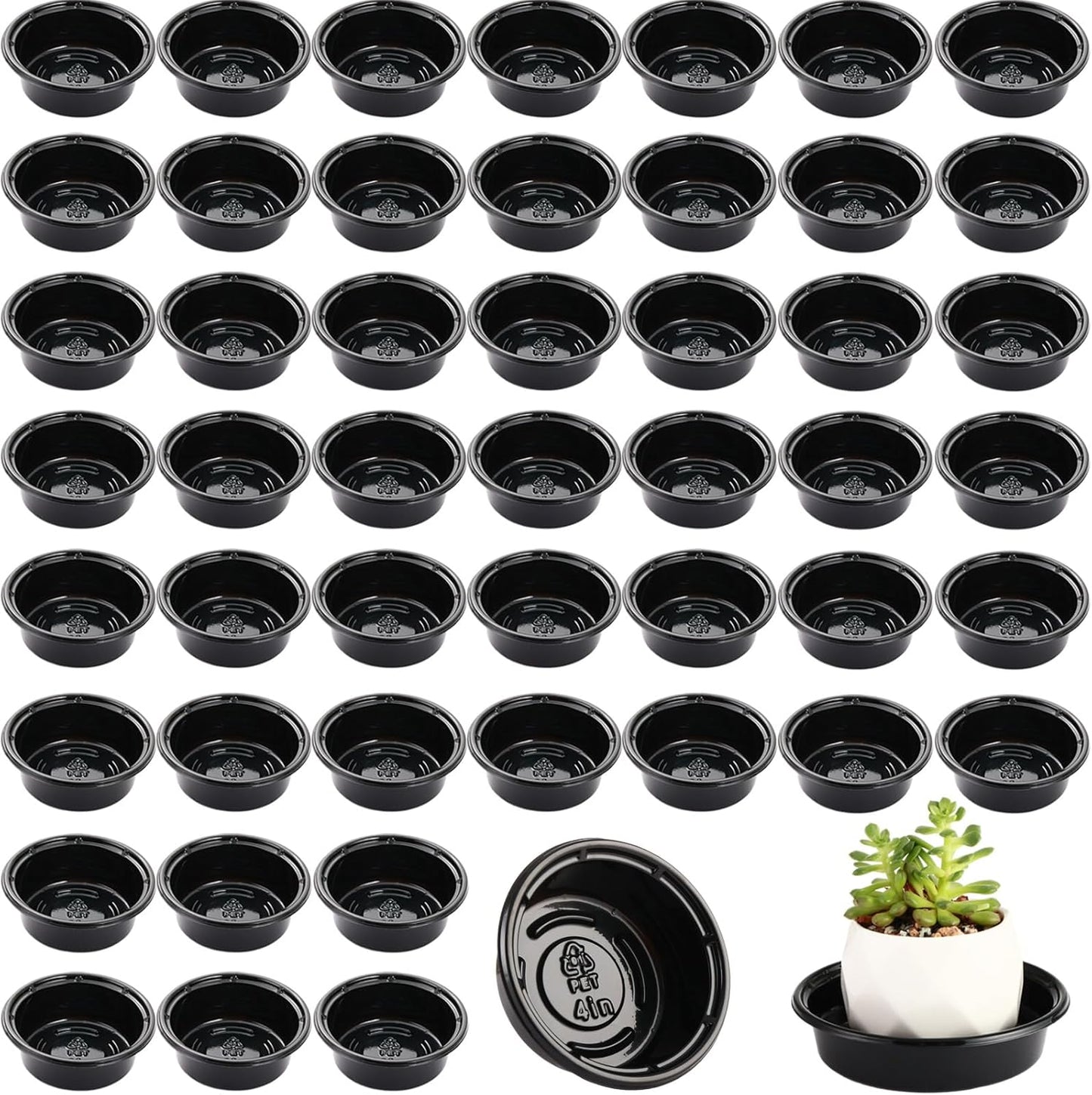 Plant Saucer 50 Pack Plant Trays for Pots 4 Inch Plastic Plant Saucers for Outdoors and Indoors Drip Trays for Potted Plants Flower Pot Plates to Catch Water Plant Drainage Dishes No Holes, Black