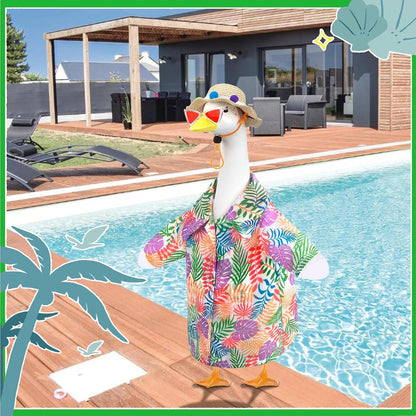 Hawaiian Porch Goose Outfits, Summer Lawn Goose Outfit with Sunglasses & Hat, Yard Goose Clothes and 3 Pcs/Set Goose Costume for 23" 17" Statue Patio Garden Decoration