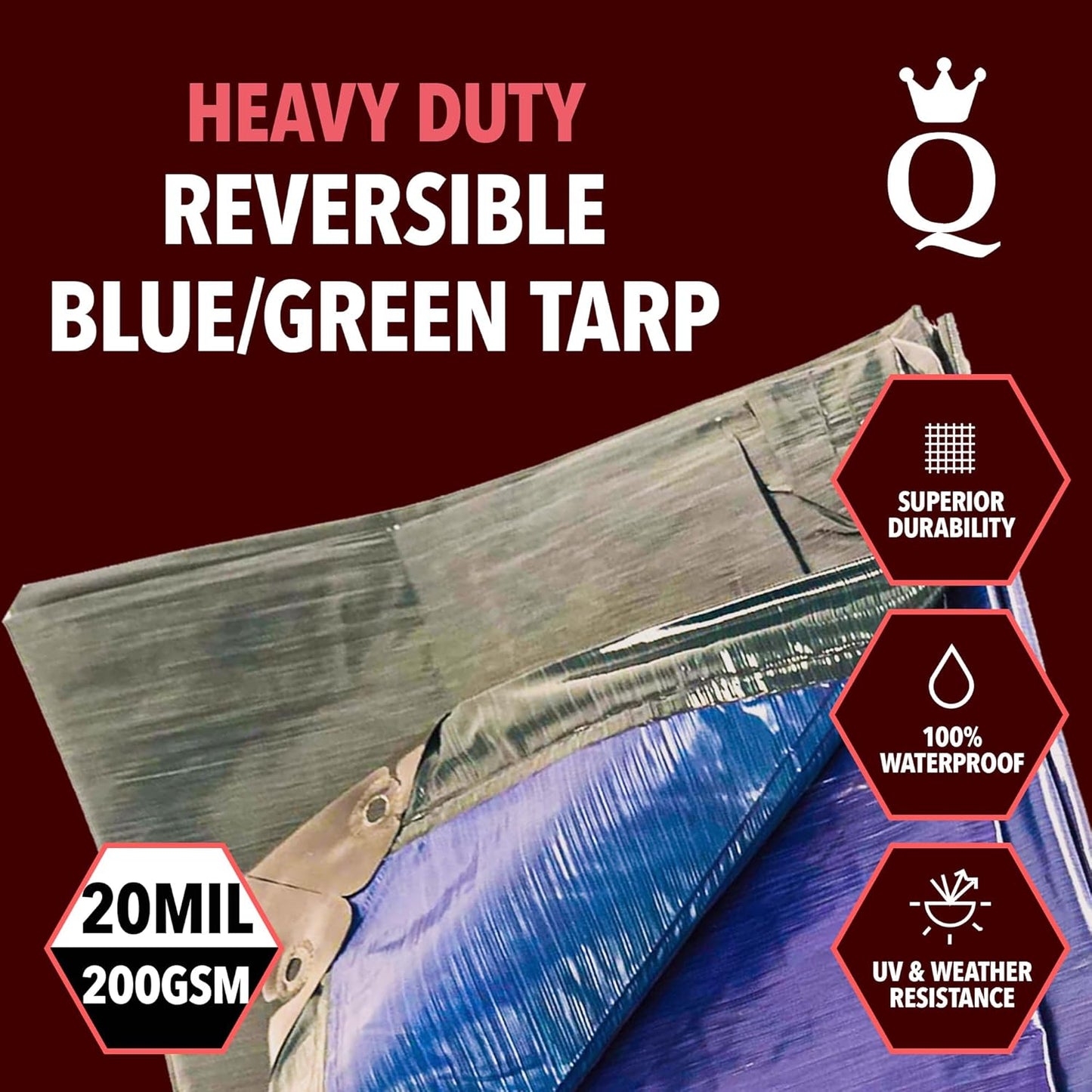 QUEEN OF TARPS | 6x8 Heavy Duty Tarp Waterproof, 120 GSM is 12 MIL, UV/Tear Resistant Tarp, Camping, Outdoor Furniture, Car, Tents, Painting, Firewood Protection | 6x8, Heavy Duty