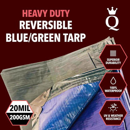 QUEEN OF TARPS | 20x25 Heavy Duty Tarp Waterproof, 120 GSM is 12 MIL, UV/Tear Resistant Tarp, Camping, Outdoor Furniture, Car, Tents, Painting, Firewood Protection | 20x25, Heavy Duty