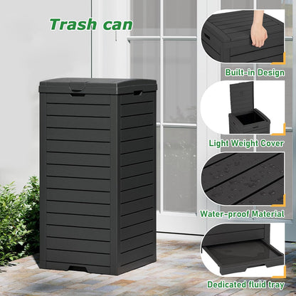 31 Gallon Outdoor Trash Can, Waterproof Resin Garbage Can with Lid and Drip Tray Easy Cleaning Kitchen Waste Bin Patio Waste Bin for Garden, Backyard, Deck and Office, Black