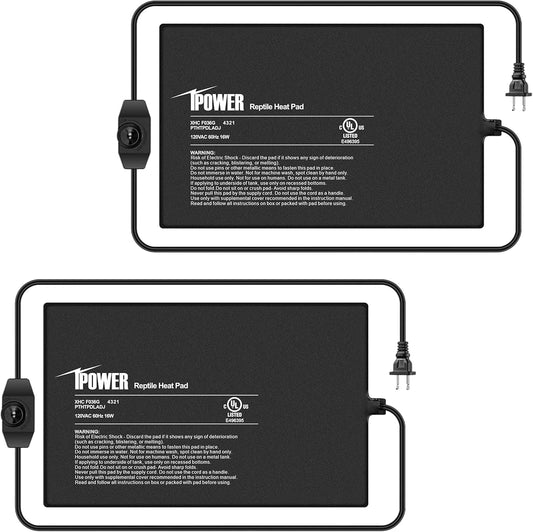 iPower 8x12 Inch Reptile Heating Pad with Adjustable Controller Knob, Under Tank Heater Mat for Turtles, Lizards, Snakes, Amphibians & Small Pets, 2 Pack