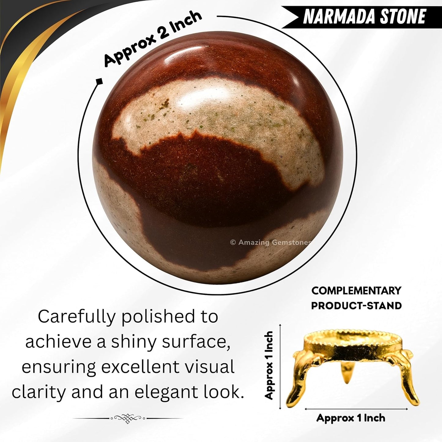 Amazing Gemstone Narmada Shiva Lingam Crystal Ball with Stand - 2" Inches Crystal Sphere Meditation Balls for Witchcraft and Decorative Balls