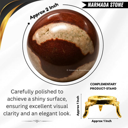 Amazing Gemstone Narmada Shiva Lingam Crystal Ball with Stand - 2" Inches Crystal Sphere Meditation Balls for Witchcraft and Decorative Balls