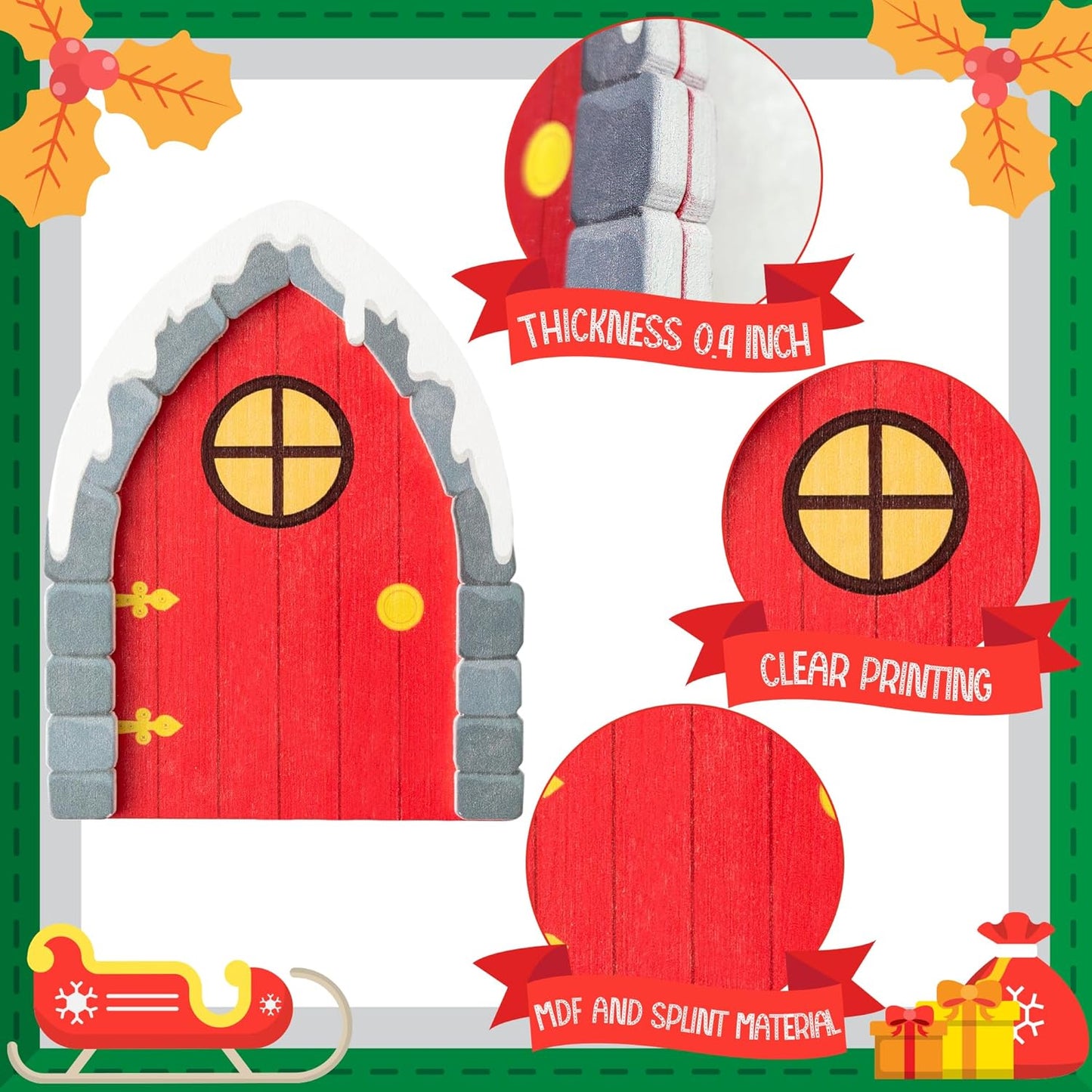 Haooryx Christmas Elf Garden Miniatures - 22Pcs Christmas Magic Fairy Doors Decoration Kit Wooden Miniature Fairy Door Xmas Elf Magic Door Wall Fairies Christmas Winter Xmas New Year Decor(Grey Stone)
