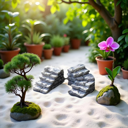 2Pcs Gray Micro Landscaping Decor Bonsai Craft Miniature Resin Bridge Stair Stone Straight Bridge Stairs Stone Steps Garden Fairy Ornament Flower Pot Plant Straight Stairs Outdoor Garden Miniatures