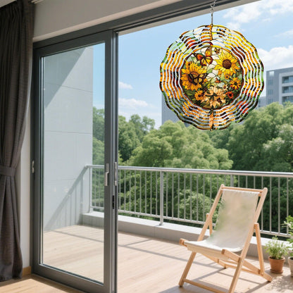 Metal Wind Spinners Outdoor Sunflower Decorations Garden Hanging, Festive Gifts for Women Mom Grandma, 25cm/ 9.84in 3D Wind Spinners for Garden Decor for Patio,Yard,Outdoor