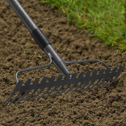 48'' Bow Rake Heavy Duty Garden Rake with Stainless Steel Handle, Tines Metal Head Rake Tool for Loosening Soil Gathering Leaf Leveling Lawn Farming Land Management Yarn Thatch Rake