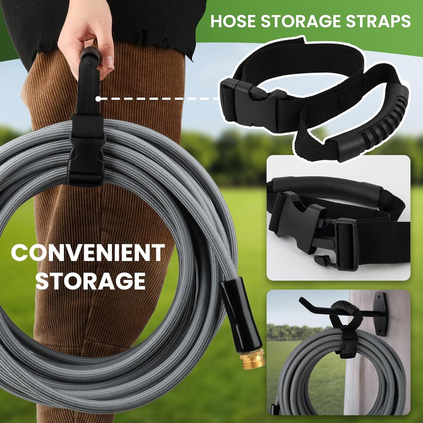 KLABB 100FT Garden Hose 5/8" with Solid Brass Connectors & 10-Function Nozzle, Lightweight Flexible PET Steel Hose with Adjustable Straps, No-Kink, Rustproof & Leak-Free for Garden & Outdoor Cleaning