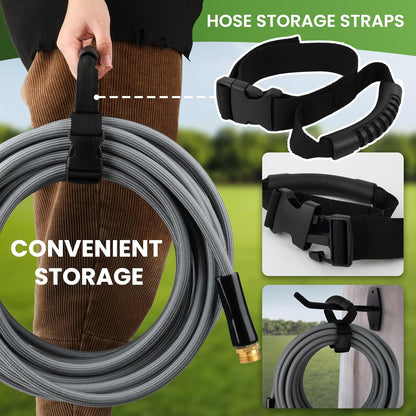 KLABB 100FT Garden Hose 5/8" with Solid Brass Connectors & 10-Function Nozzle, Lightweight Flexible PET Steel Hose with Adjustable Straps, No-Kink, Rustproof & Leak-Free for Garden & Outdoor Cleaning