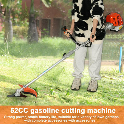 Lawn Mower, 52CC Gas Weed Trimmer, Cordless Hedge Trimmer, 2-Stroke Brush Cutter, Handheld Weed Eater 2-Cycle Gas Trimmer Brush Cutter for Weed, Brush Orange