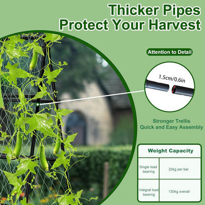 unho Garden Trellis for Climbing Plants with Tough Nylon Netting, 6ft Tall Sturdy Rustproof Metal Plant Support Tower for Vegetable Fruit Vine Cucumber Garden Lightweight，Outdoor