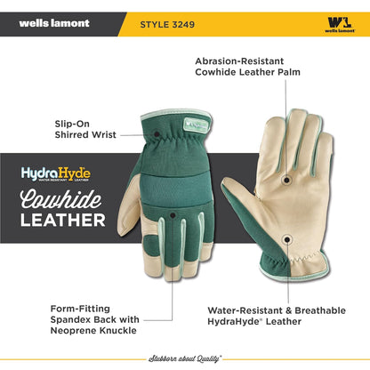Wells Lamont Women's Work Gloves, Water-Resistant HydraHyde Gardening Gloves, Green, Large (3249L)