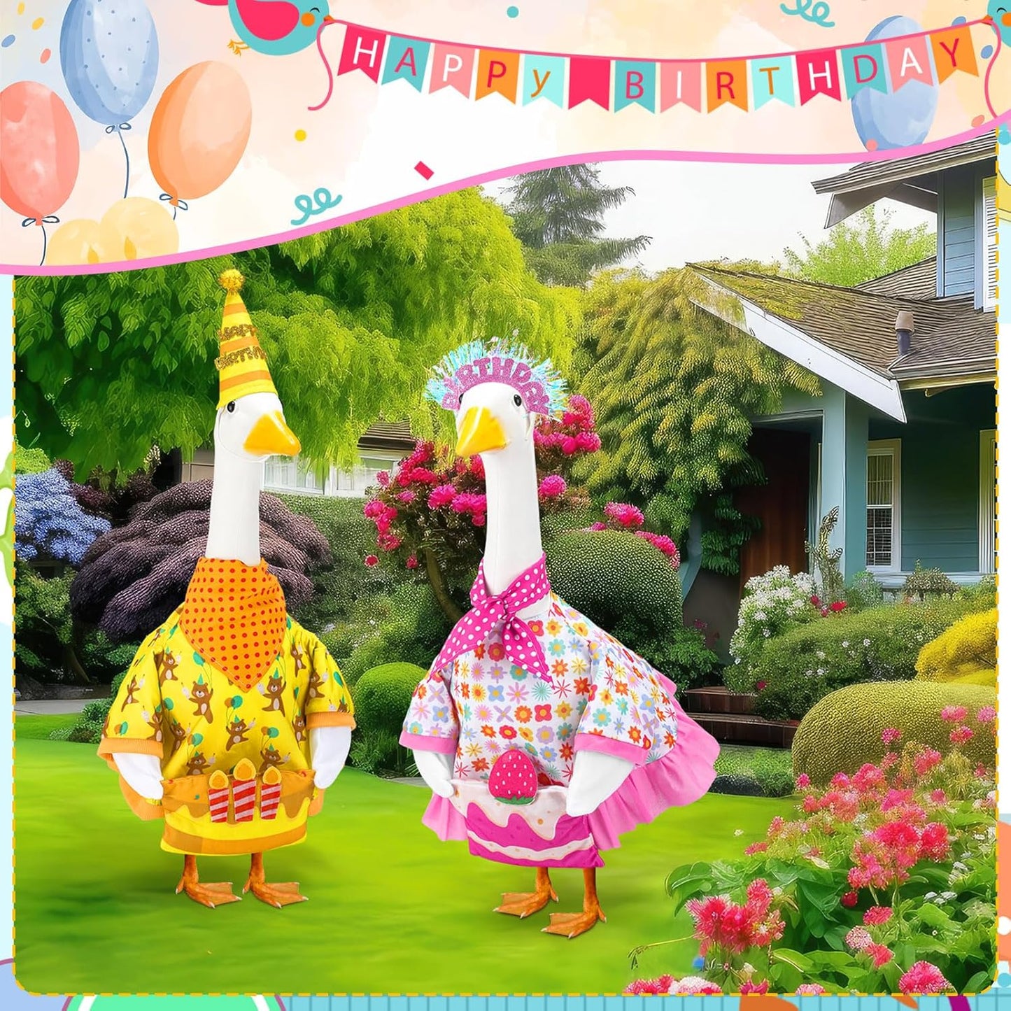Abbylike Porch Goose Outfits Porch Yard Goose Outfits Clothes Costume Fits Large 23'' Cement for Garden Yard Statue Pathway Decorations
