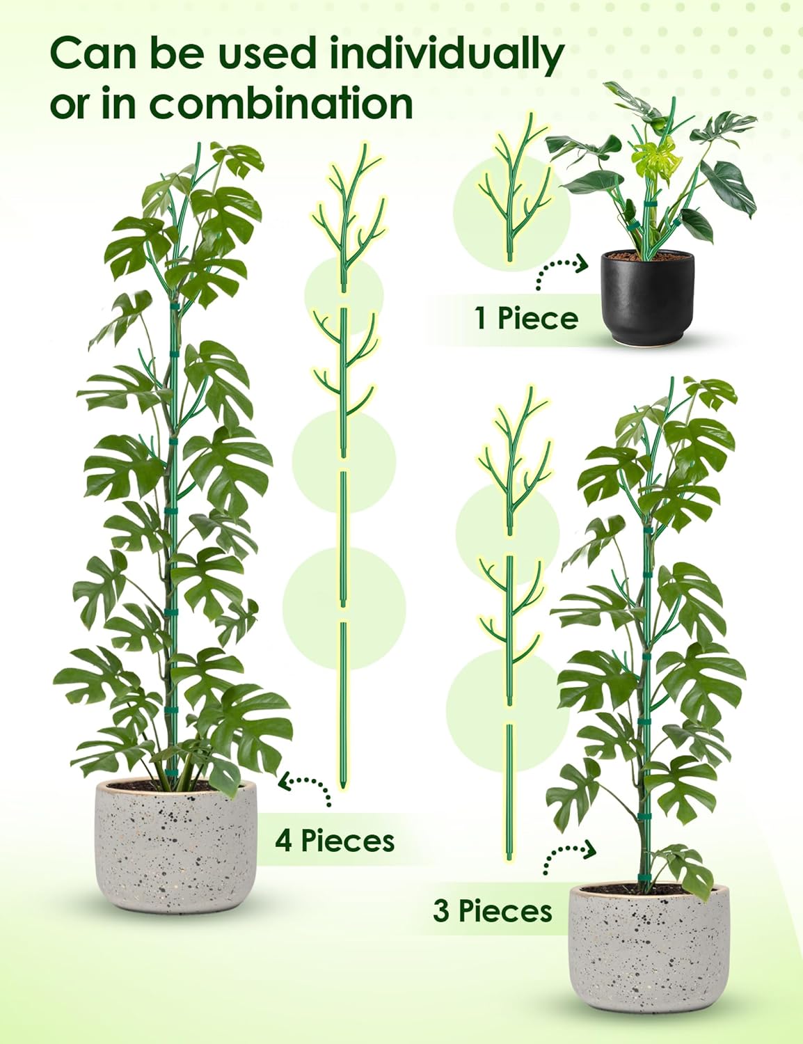 NiHome 50" Plant Support Stakes 5-Pack for Indoor & Outdoor Garden Climbing Plants Enhances Upright Growth - UV-Resistant, Non-Rotting Plastic Natural Branch Look for Pothos, Clematis, Ivies (Green)