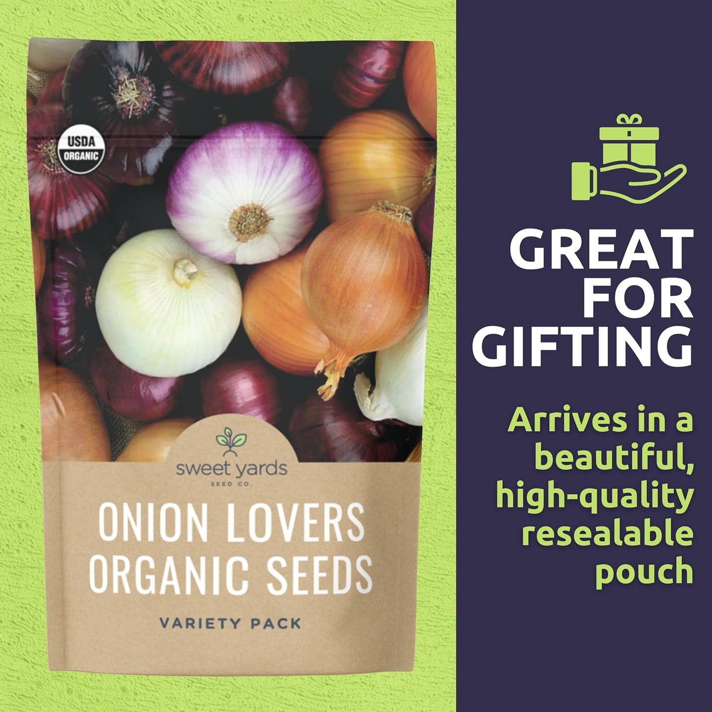Organic Onion Seeds Variety Pack - 6 Individual Packs - 2025 Season - Walla Walla, Gladstone, Red Geneva and More! for Indoor & Outdoor Planting (Non-GMO, Certified Organic) -