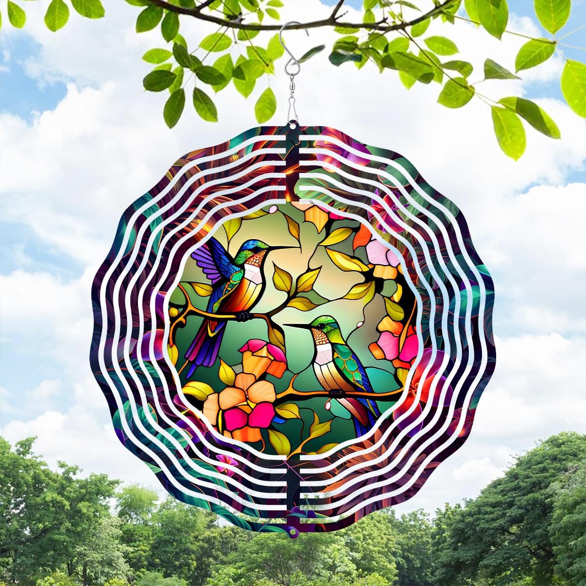 Hummingbird Wind Spinner,3D Frosted Wind Spinner Hanging for Yard and Garden Balcony10 Metal Hanging Hummingbird Wind Sculptures Made of Tough Steel Plate