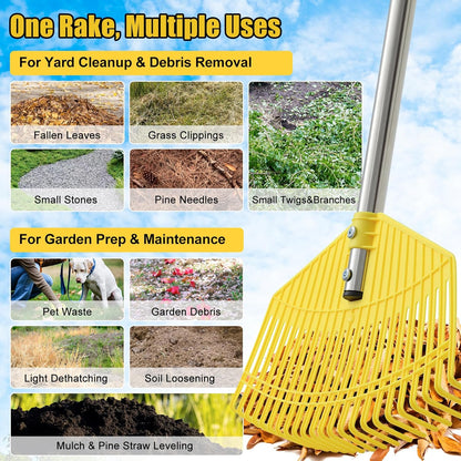 Plastic Leaf Rake for Lawns - Lightweight & Easy Yard Rakes for Leaves, Grass, Pine Needles,Gardening,Heavy Duty 16.5''Wide Garden Rake with Adjustable Handle (35''-75'') for Women,Seniors,Kids