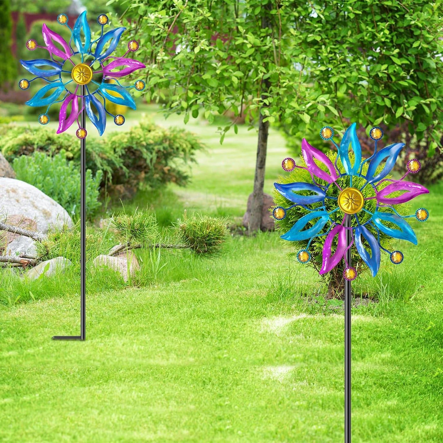 Wind Spinner Outdoor, Metal Windmill Garden Decorations, Kinetic Wind Spinners Colorful Wind Sculpture Yard Art for Garden Patio Lawn Decor (1PC Single Turn B)