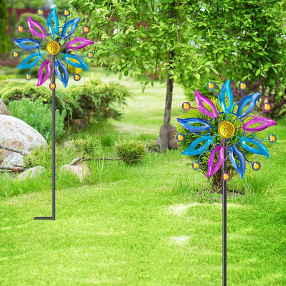 2PCS Metal Wind Spinner Outdoor, Windmill Garden Decorations, Kinetic Wind Spinners Colorful Wind Sculpture Yard Art for Garden Patio Lawn Decor (2PC Single Turn B)