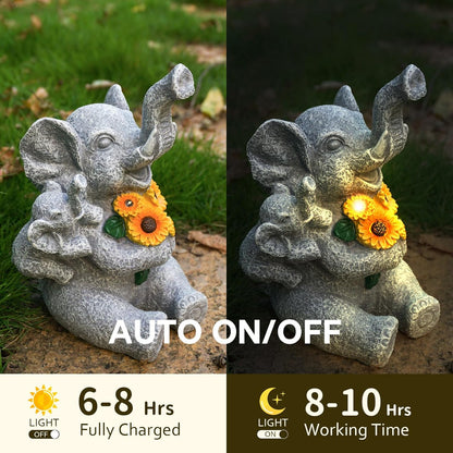 Elephant Gifts for Women, Solor Statue for Garden, Elephant and Sunflower Figurine with Lights, Outdoor Decorations for Yard Lawn Patio, Gifts for Mom Grandma Mother in Law Gardener Mother'Day