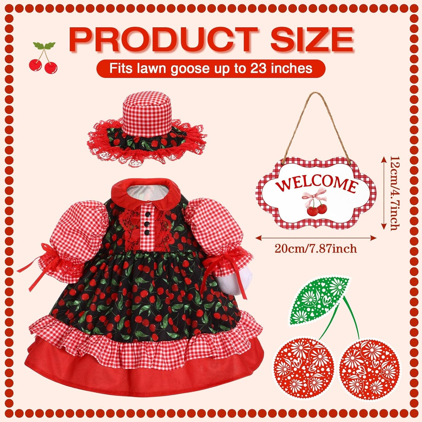 Lolita Goose Outfit Set for 23'' H Plastic Porch Cement Statue Cute Lolita Skirt Fall Spring Summer Goose Costume for Indoor Outdoor Yard Lawn Patio Art Decor(Cherry)