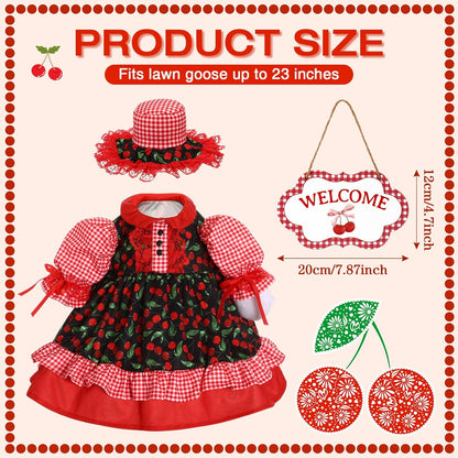 Lolita Goose Outfit Set for 23'' H Plastic Porch Cement Statue Cute Lolita Skirt Fall Spring Summer Goose Costume for Indoor Outdoor Yard Lawn Patio Art Decor(Cherry)