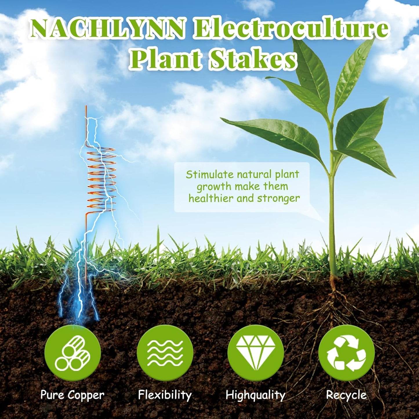 NACHLYNN 6 Pack Electroculture Plant Stakes Soft Copper Wire Long Copper Garden Stakes Pure Electro Culture Gardening for Gardening Growing Plants and Vegetables