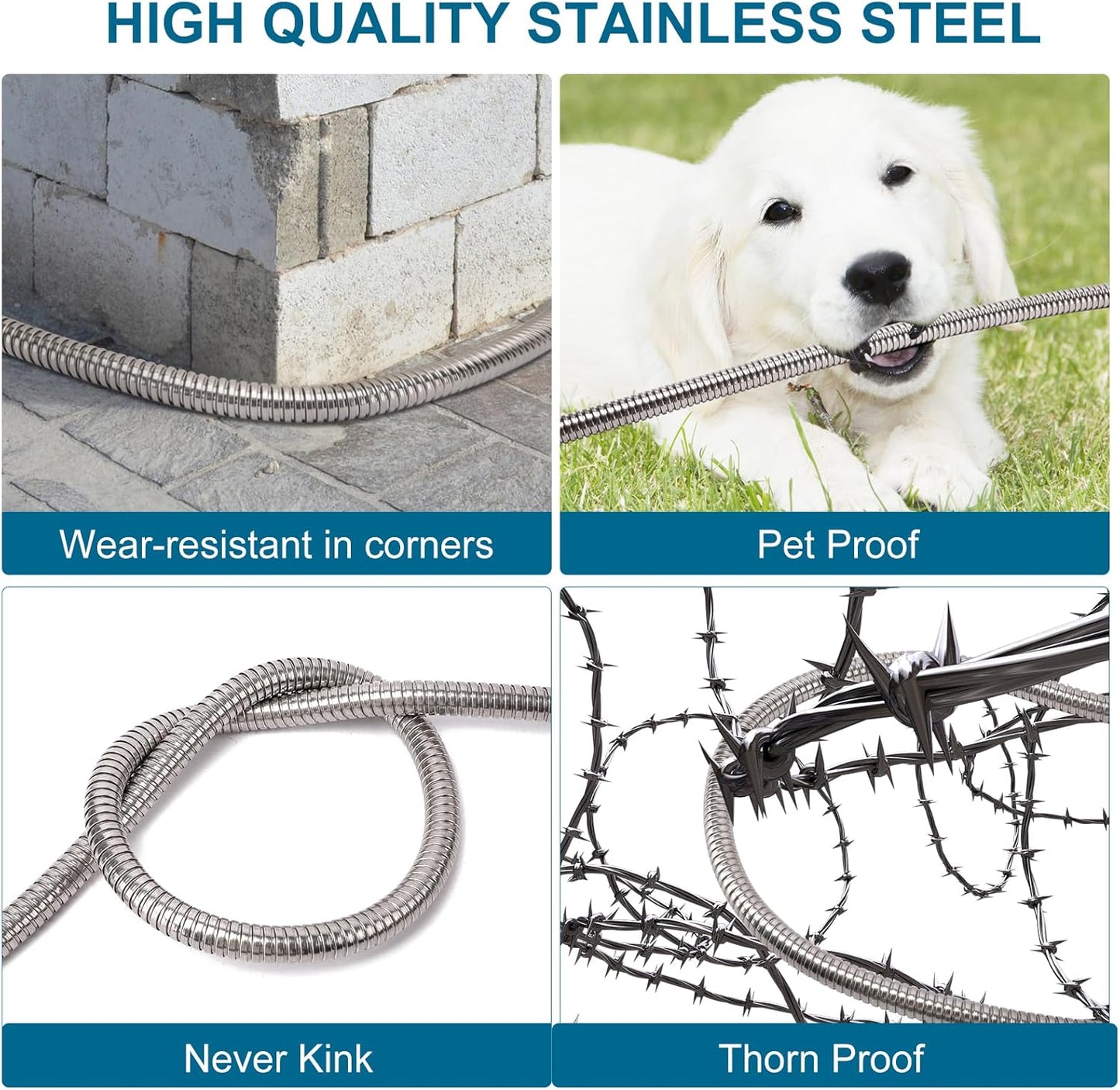 Metal Garden Hose 50 FT, Stainless Steel Hose, Water Hose with 10 Function Nozzle, No Kink & Tangle, Easy to Use & Store, Heavy Duty Lightweight Outdoor Hose