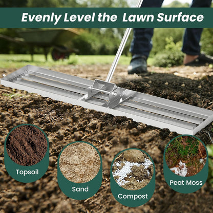 Goplus Lawn Leveling Rake, 46" x 10" Heavy Duty Level Lawn Tool w/ Ergonomic Handle for Soil, Effort-Saving Landscape Rake for Garden, Backyard, Golf Course, Farm, Pasture, Silver