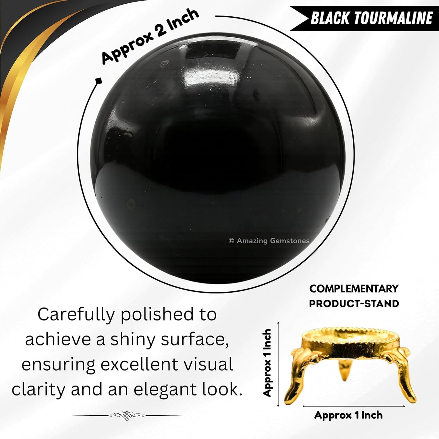 Amazing Gemstone Black Tourmaline Crystal Ball with Stand - 2" Inches Crystal Sphere Meditation Balls for Witchcraft and Decorative Balls