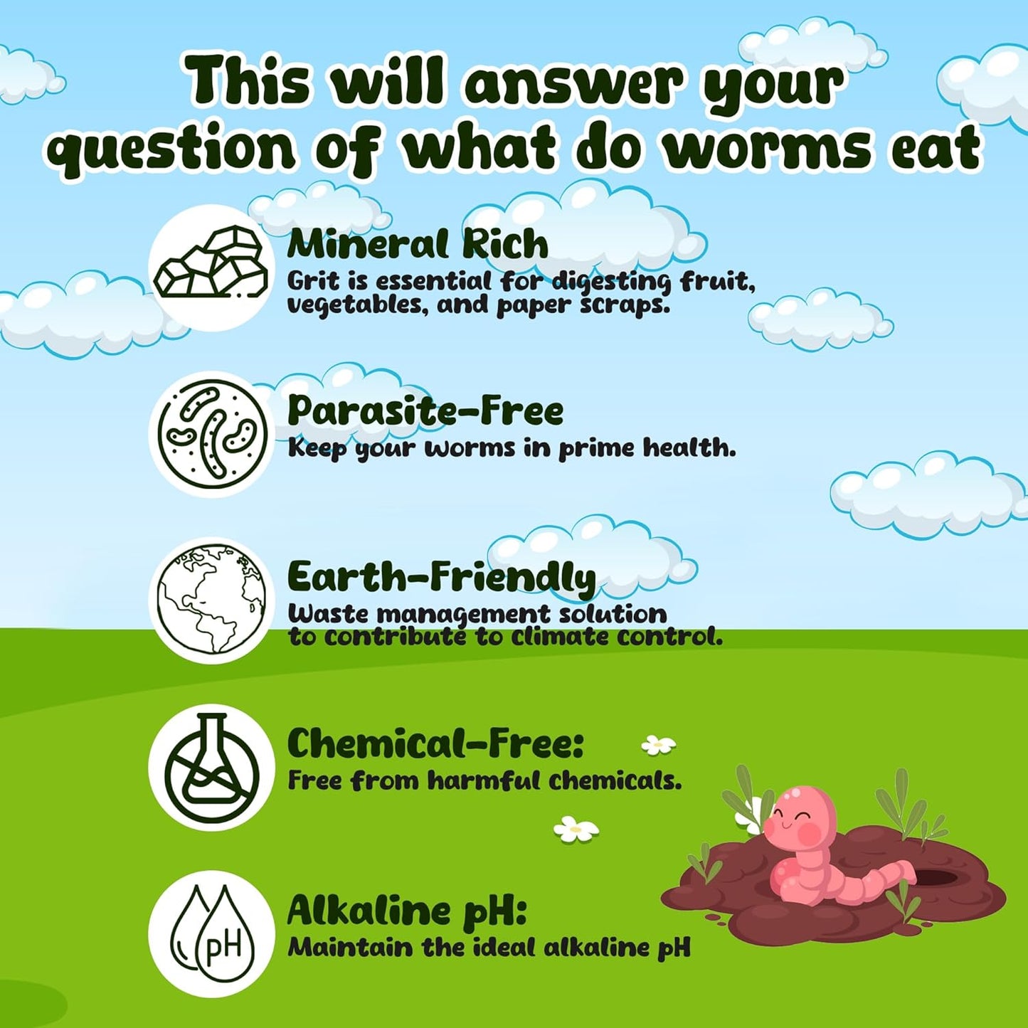 Food for Worms - Mineral-Rich Earthworm Chow, Boosts Composting Efficiency and Promotes Healthy Worms - Nutrient Blend Worm Food for Nightcrawlers & Red Wigglers, 3 Pound