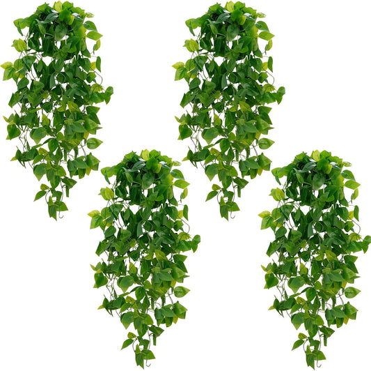 BLEUM CADE Fake Hanging Plants, 4pcs Artificial Hanging Plant, Faux Pothos Vines Hanging Plant
