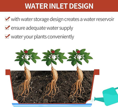 Window Box Planter, 12 Pack Plastic Vegetable Flower Planters Boxes 17 Inches Rectangular Flower Pots with Saucers for Indoor Outdoor Garden, Patio, Home Decor (Brick red)