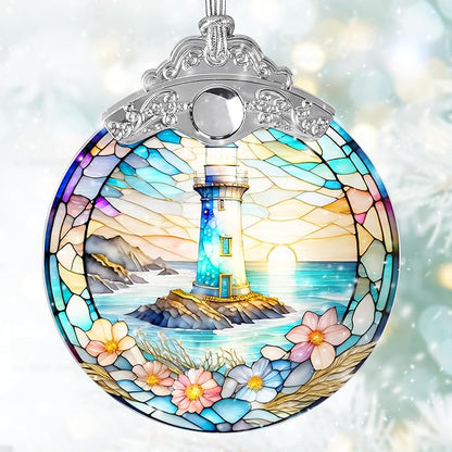 Stained Glass Suncatcher, Jocidea Lighthouse Ornament, Christmas Ornaments, Holidays Ornaments, Christmas Tree Decor, Lighthouse Decor for Home, Lighthouse Gifts