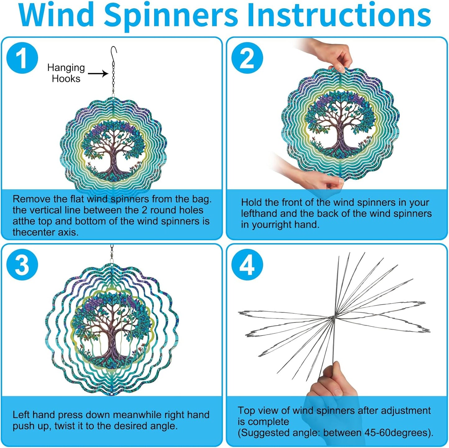 Metal Wind Spinners for Outdoor,Birthday Gifts for Women Mom Grandma, 12 Inch Tree Wind Spinner Bird Devices Deterrent to Scare Birds Away from Yard Patio Farm, Kinetic Sculpture Garden Decor