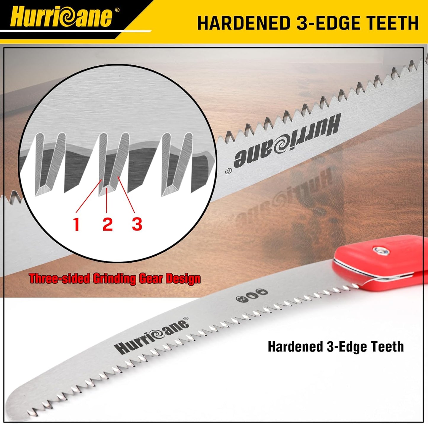 HURRICANE Folding Hand Saw, 10 Inch Pruning Saw, Hand Saw for Wood Cutting, Camping Tree Saw with SK5 Curved Blade, Triple-cut Razor Teeth, Outdoor Portable Saw for Tree Trimming, Gardening, Hiking