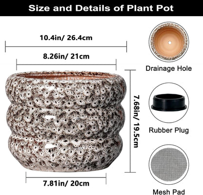 SQOWL Ceramic Pots for Plants - 10 Inch Plant Pot with Drainage Hole, Ceramic Planter for Indoor Plants, Round Flower Pots Outdoor, Modern Planter, House Home Room Decor, Gifts for Plant Lover, White