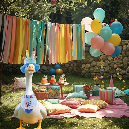 Porch Goose Outfits for 23" Plastic Porch Goose Birthday Outfit Goose Clothes for Cement Goose for Indoor Outdoor Garden Yard Lawn Patio Art Decor(Blue)