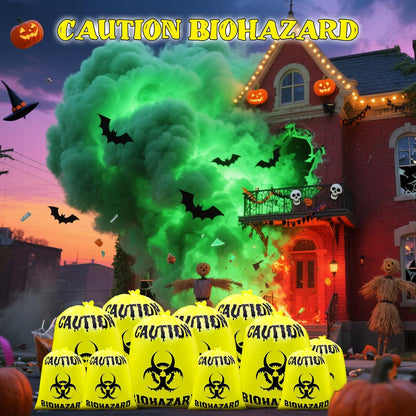 12 Pcs Large Halloween Leaf Bags Biohazard Halloween Decorations Halloween Trash Bags for Leaves Plastic Yard Lawn Waste Bag Scientist Biohazard Bag Outdoor Biohazard Zombie Party Decorations (Yellow)