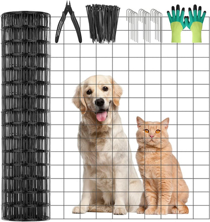 Black PVC Coated Welded Wire Fence 24 Inch x 49 Foot, 2.4" x 2.4" 14GA Garden Fence Roll Vinyl Coating Metal Wire Mesh Fence for Yard Vegetable Plant Protection Outdoor Dogs Poultry Netting