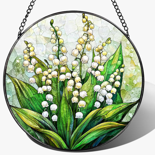 8'' Lily of the Valley Sun Catcher Ornament, Stained Glass Window Hanging, Suncatchers for Windows