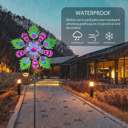 Solar Peacock Wind Spinners for Yard & Garden - 40 Inch Metal Wind Sculpture, Kinetic Windmill with Multi Color LED Lights, Lawn & Patio Art Decor