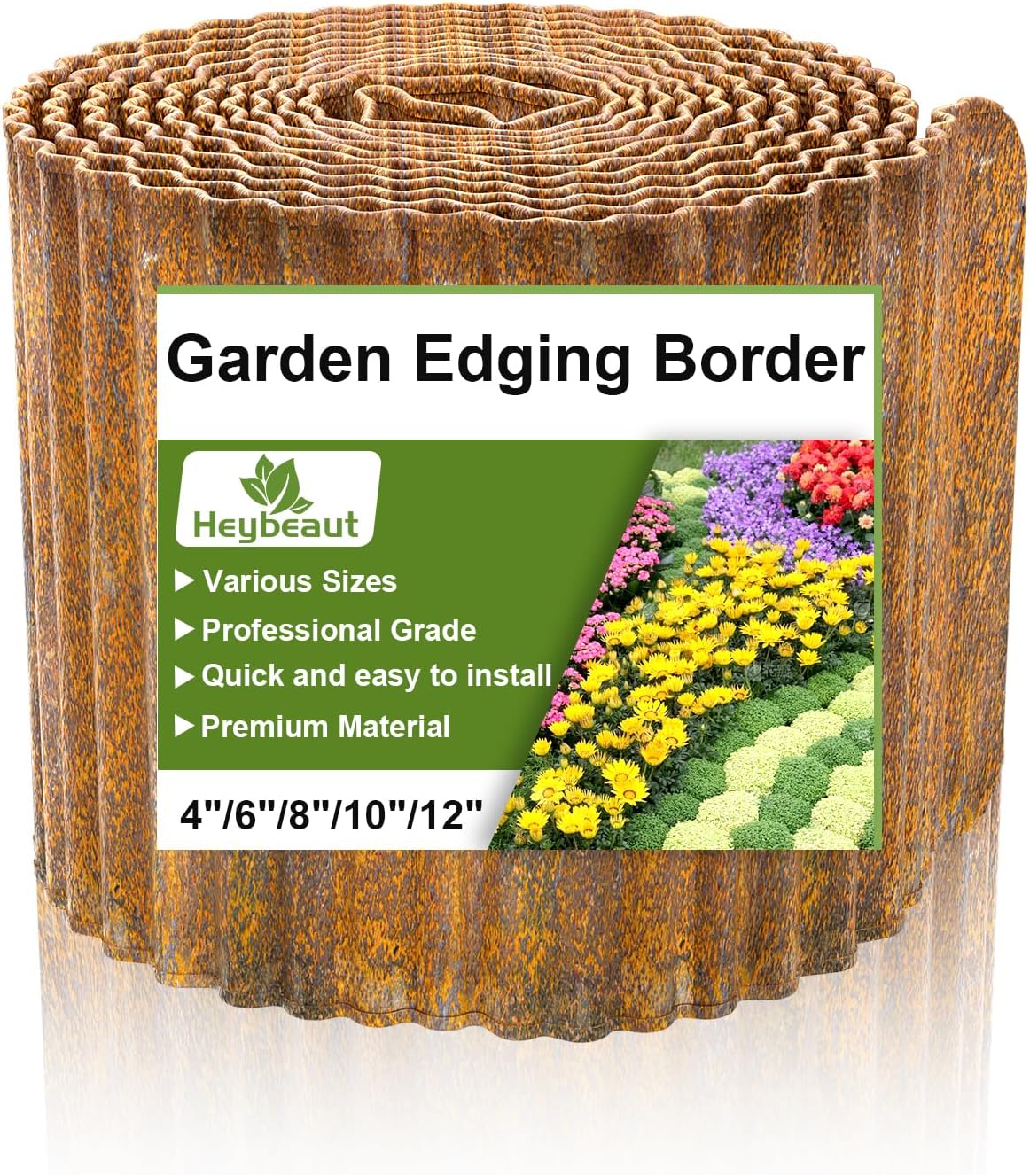 Corrugated Metal Garden Edging - 12" x20' Cold-Rolled Steel Border, Durability Easy to Cut, Easy Installation & Stability, Ideal for DIY Flower Beds, Pathways and Patio Design Rusted