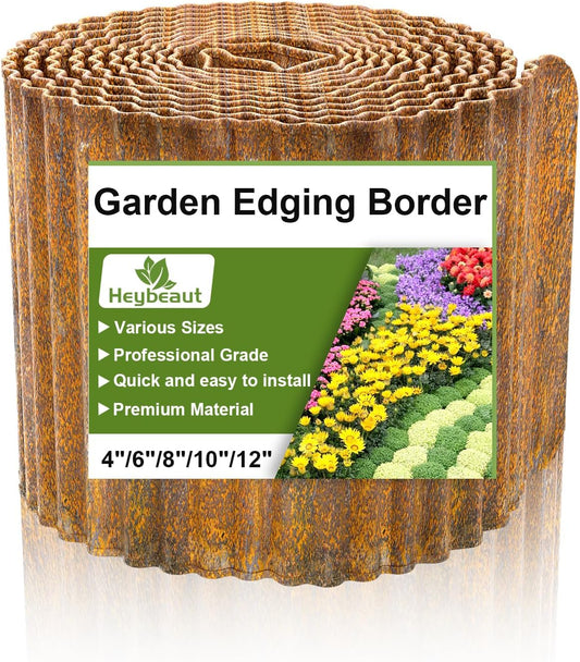 Corrugated Metal Garden Edging - 12" x20' Cold-Rolled Steel Border, Durability Easy to Cut, Easy Installation & Stability, Ideal for DIY Flower Beds, Pathways and Patio Design Rusted