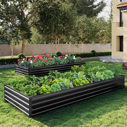 10×3×1FT(2PCS) Galvanized Raised Garden Bed Kit, Metal Planter Boxes，Large Outdoor Planters Garden for Planting Vegetables,Flowers,Herbs -Black