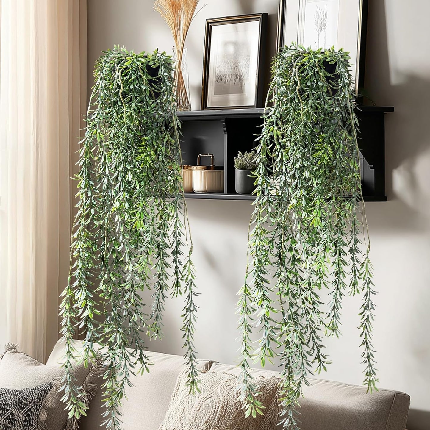 Artificial Hanging Plant 2 Pcs Faux Plant Ivy Vine Faux Eucalyptus Vines Fake Potted Greenery for Wall Living Room Home Shelf Office Bathroom Outdoor Indoor Decor (Type 5)